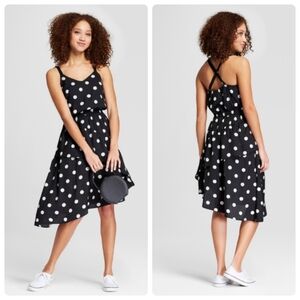 A New Day Black and White Polka Dot  Asymmetrical Ruffle Skirt Dress Sz.XL